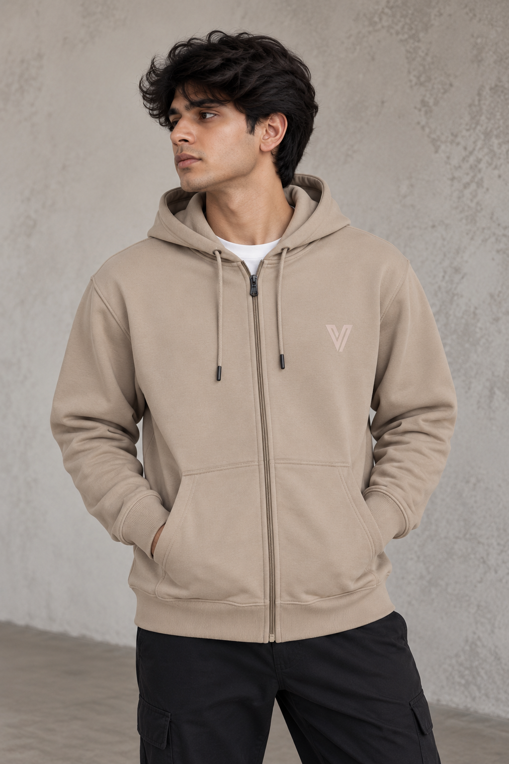 INVERNO Essential Full-Zip Hoodie — Beige