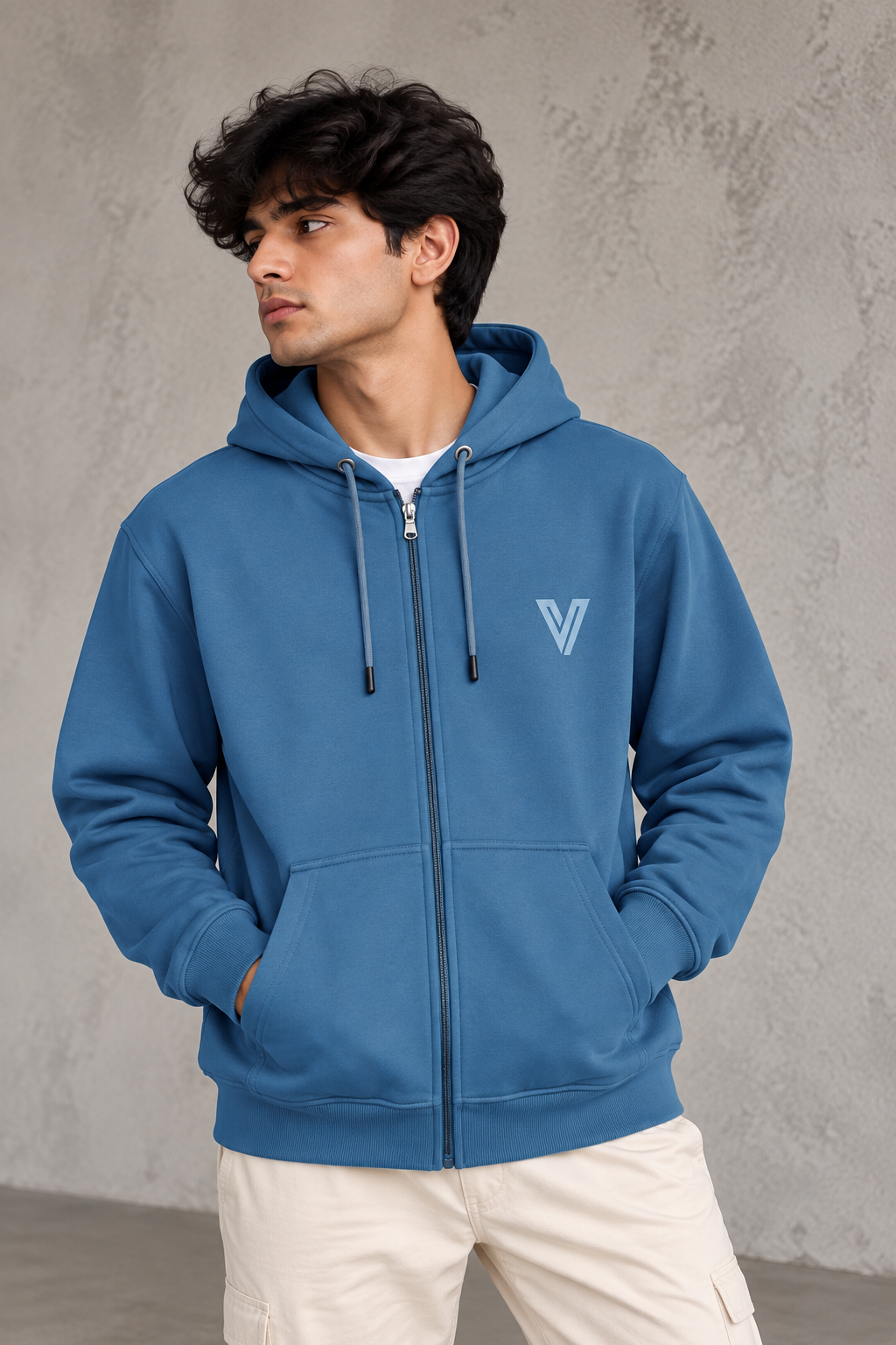 INVERNO Essential Full-Zip Hoodie — Slate Blue