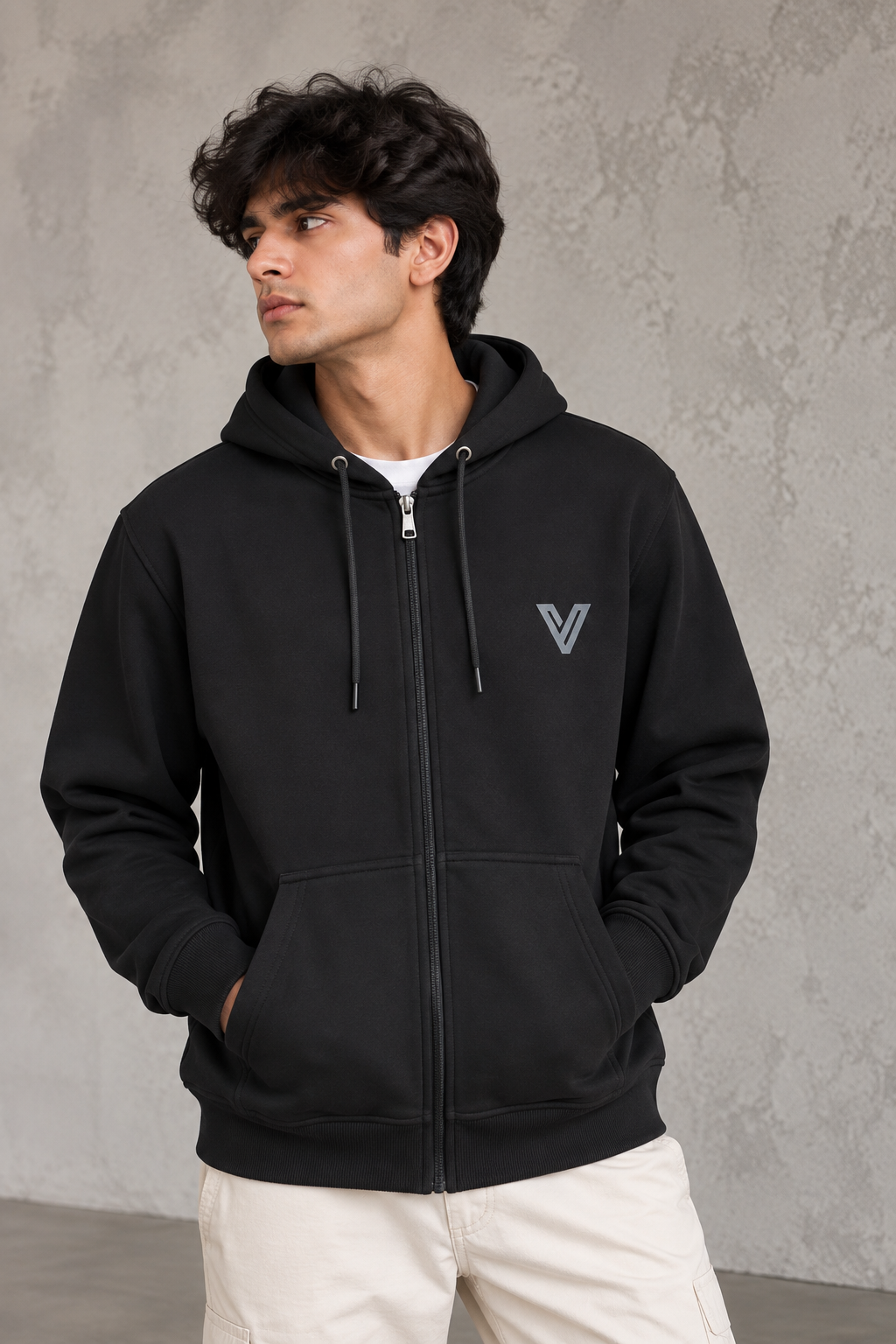 INVERNO Essential Full-Zip Hoodie — Black