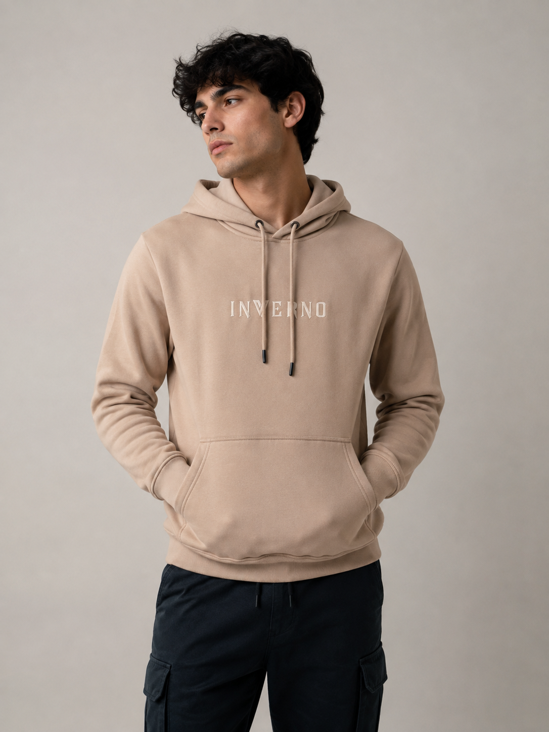 INVERNO Essential Pullover Hoodie – Beige