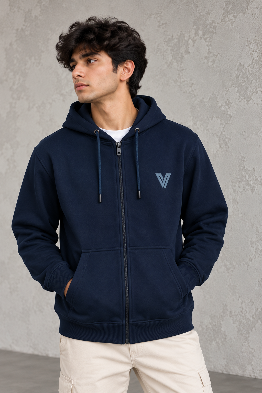 INVERNO Essential Full-Zip Hoodie — Navy Blue